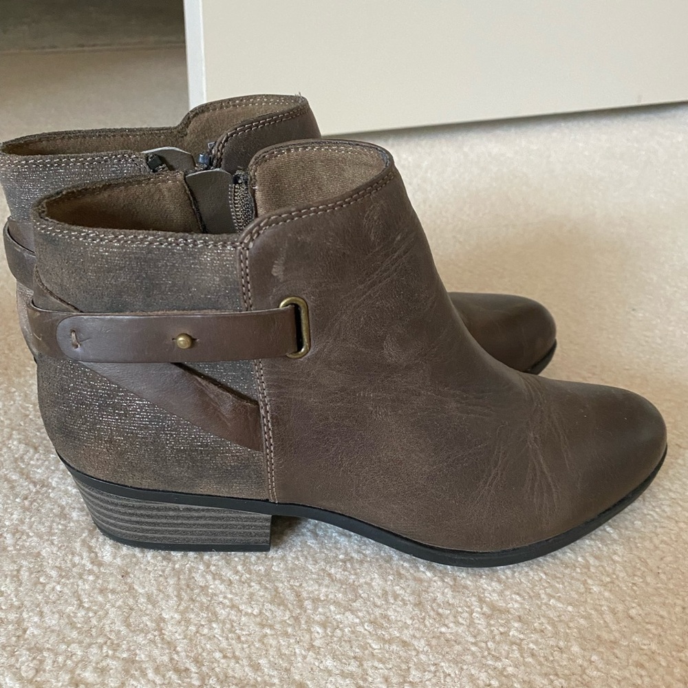 Clark’s brown booties with side zip up